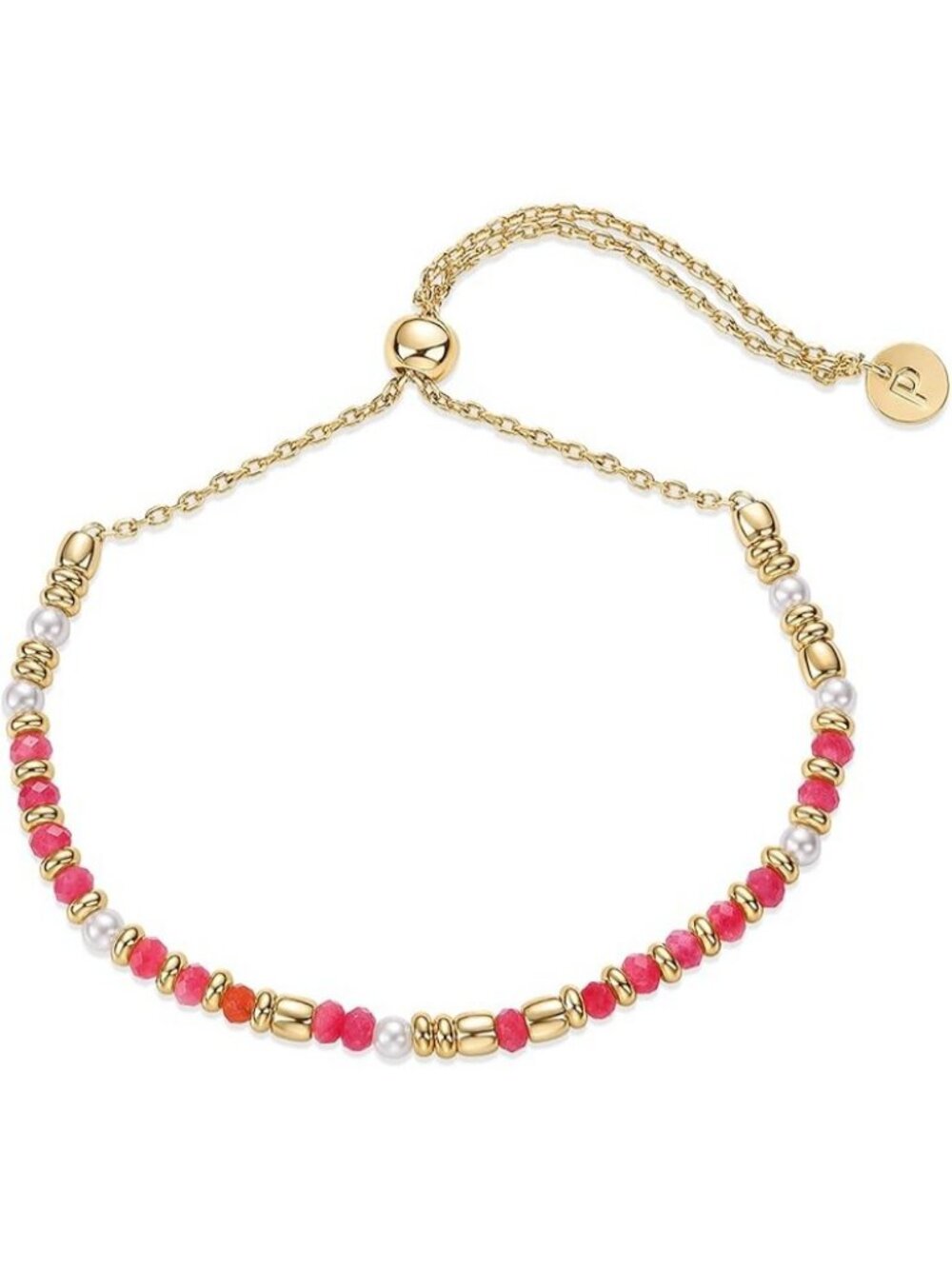 Dyed Rose Jade 14K Yellow Gold Plated Gemstone Beaded Bracelets for Women